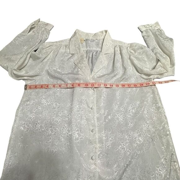 Vintage Steven Barry White on white floral patterned long sleeve blouse size 12 - Picture 10 of 13